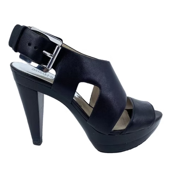 Michael Kors Carla Black Leather Platform Sandals-Size 8.5-Sexy, Black Tie - Picture 1 of 16